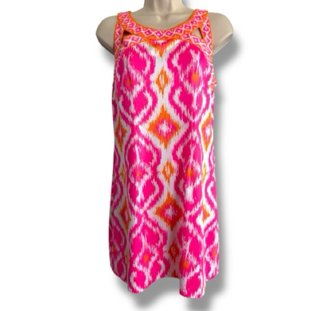 Gretchen Scott Designs Jersey Isosceles Dress Kitt Ikat Size Small in Pink
